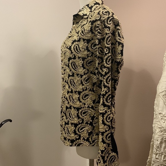 BARABAS Women’s Button Down Shirt Gold Paisley Embroidered Size S - Picture 5 of 10